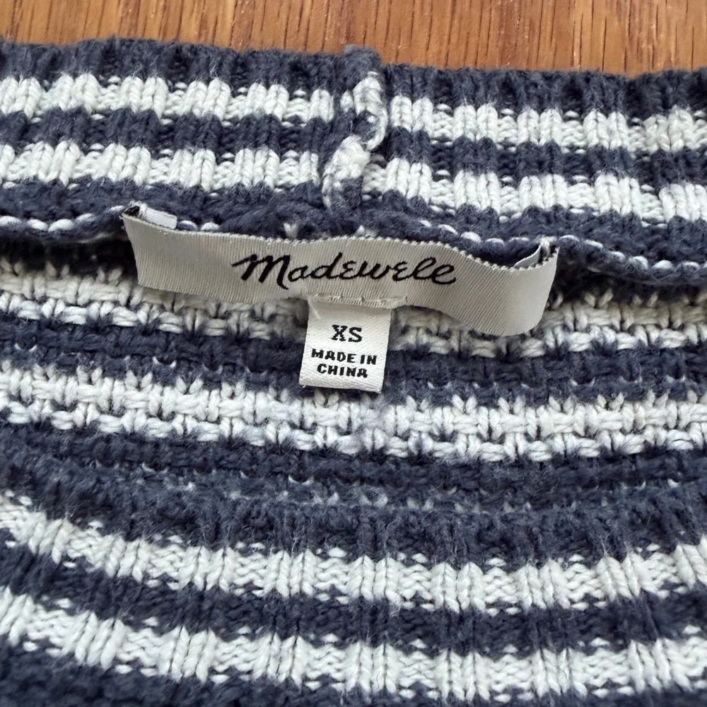 Madewell Seagrove Pullover Sweater Stripe XS Blue White Coastal Nautical Preppy